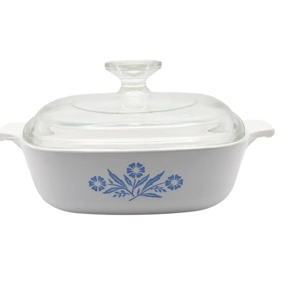 CORNINGWARE P-1-B Casserole 1 Qt Blue Cornflower Vintage Pyroceram Glass Lid